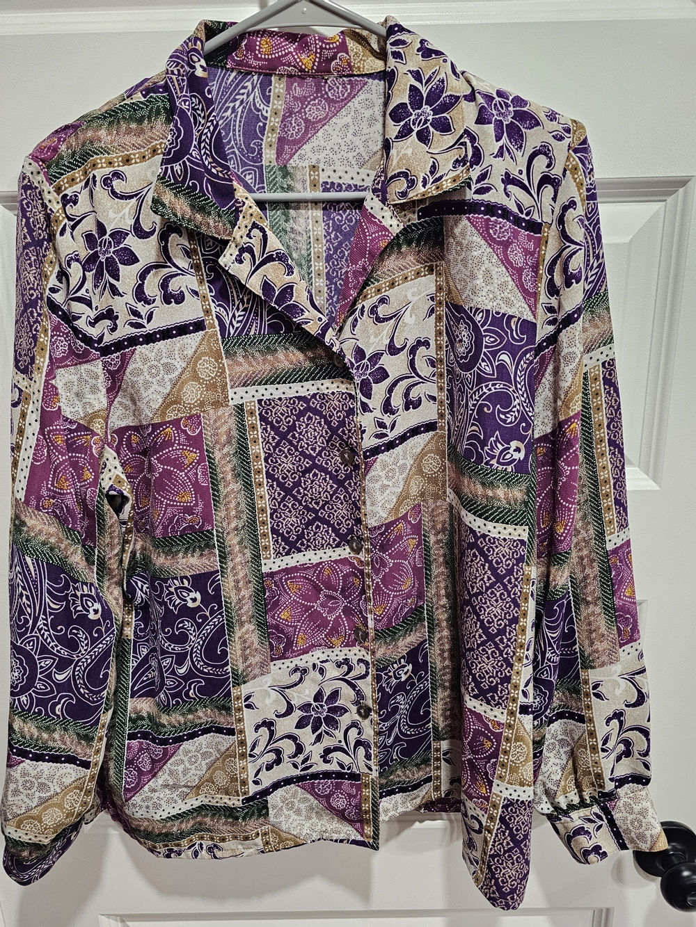 Vintage Purple Multicolor Patchwork Button-Down Shirt